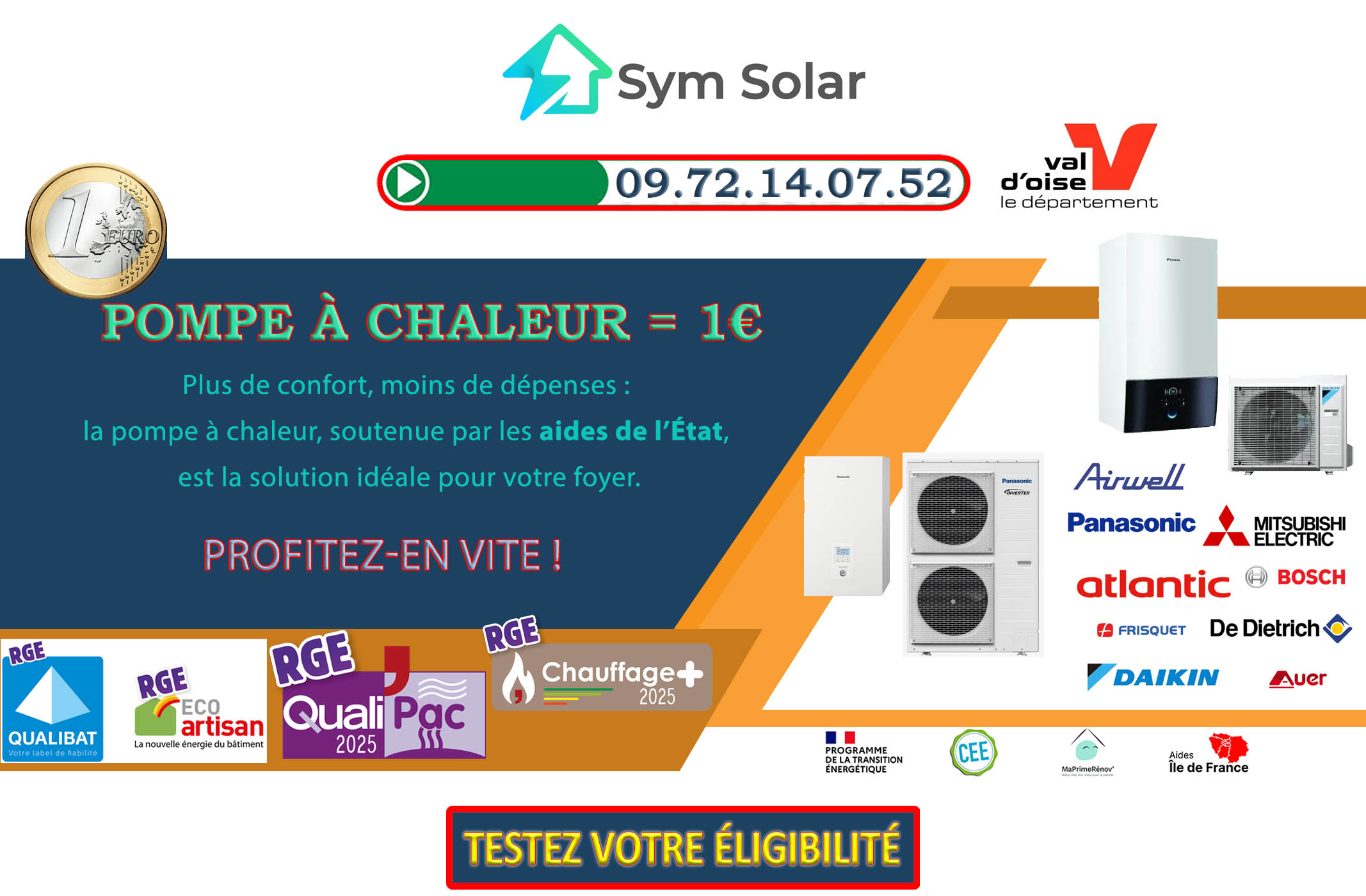 Pompe à chaleur 1 euro Belloy en France 95270